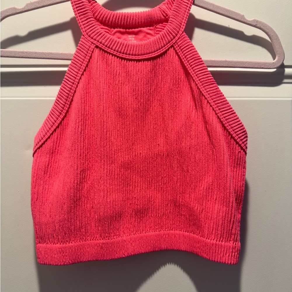 aerie Vibrant Pink Cropped Ribbed Halter Top - M